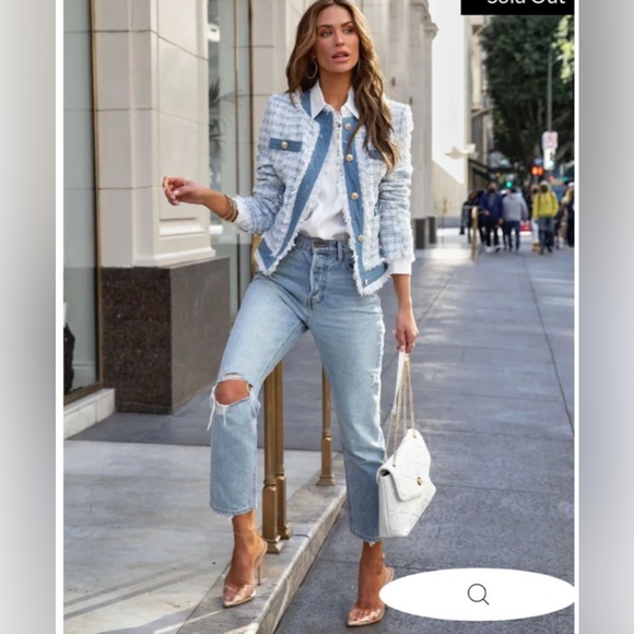 NWOT Vici Mable Frances Tweed Pocketed Blazer Blue Size XL - Picture 3 of 12